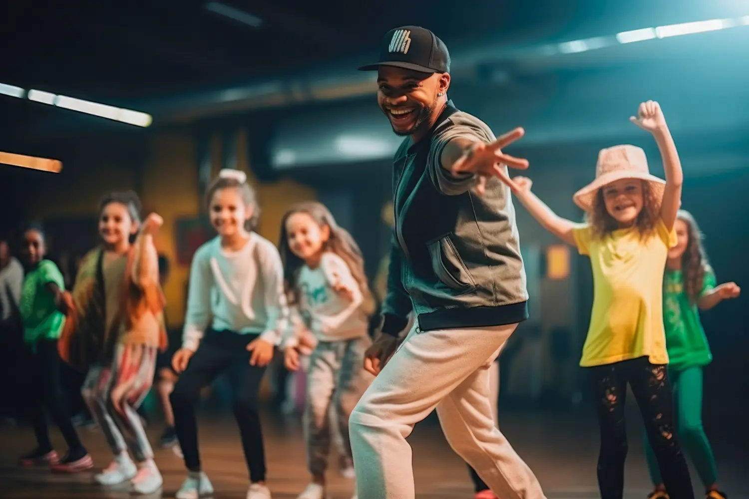 Hip-Hop-Tänzer beim Training, lächeln, singen